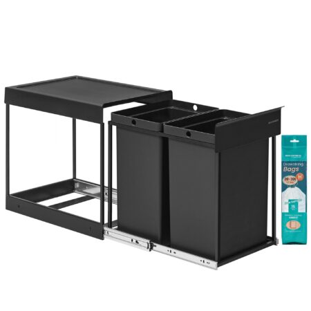 Indbygget skraldespand til køkkenskab - 2 x 20 l, udtræk, stålramme, ABS-låg, ink black (LTB951B01)