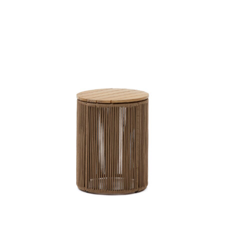 KAVE HOME Dandara udendørs sofabord, rund - natur akacietræ og beige reb/stål (Ø40)