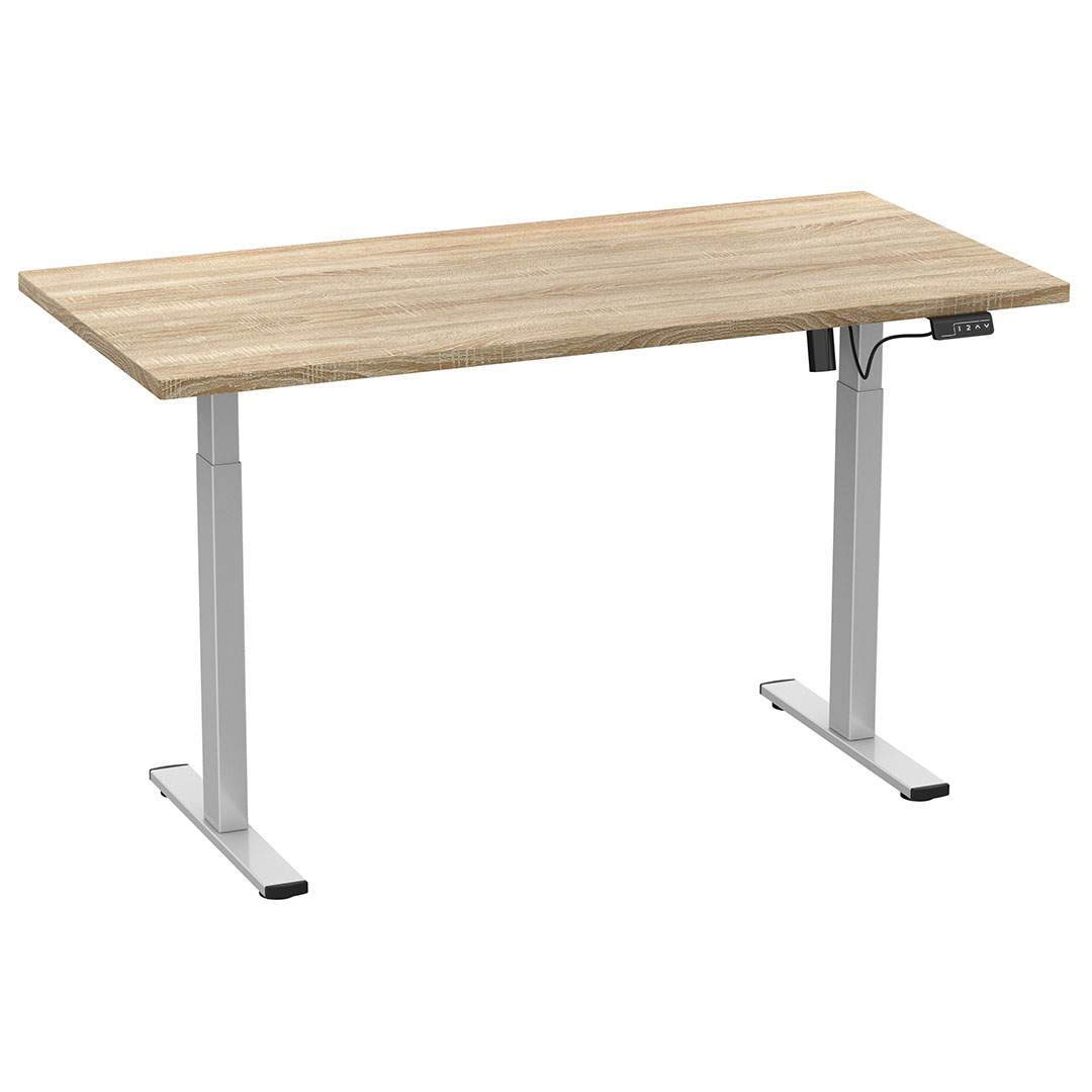 LonaE skrivebord elektrisk hæve sænke funktion 140x80x71-120cm eg dekor, sølvfarvet LonaE skrivebord elektrisk hæve sænke funktion 140x80x71-120cm eg dekor, sølvfarvet