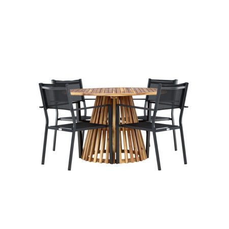 Lumpur havesæt bord Ø120cm natur, 4 stole sort
