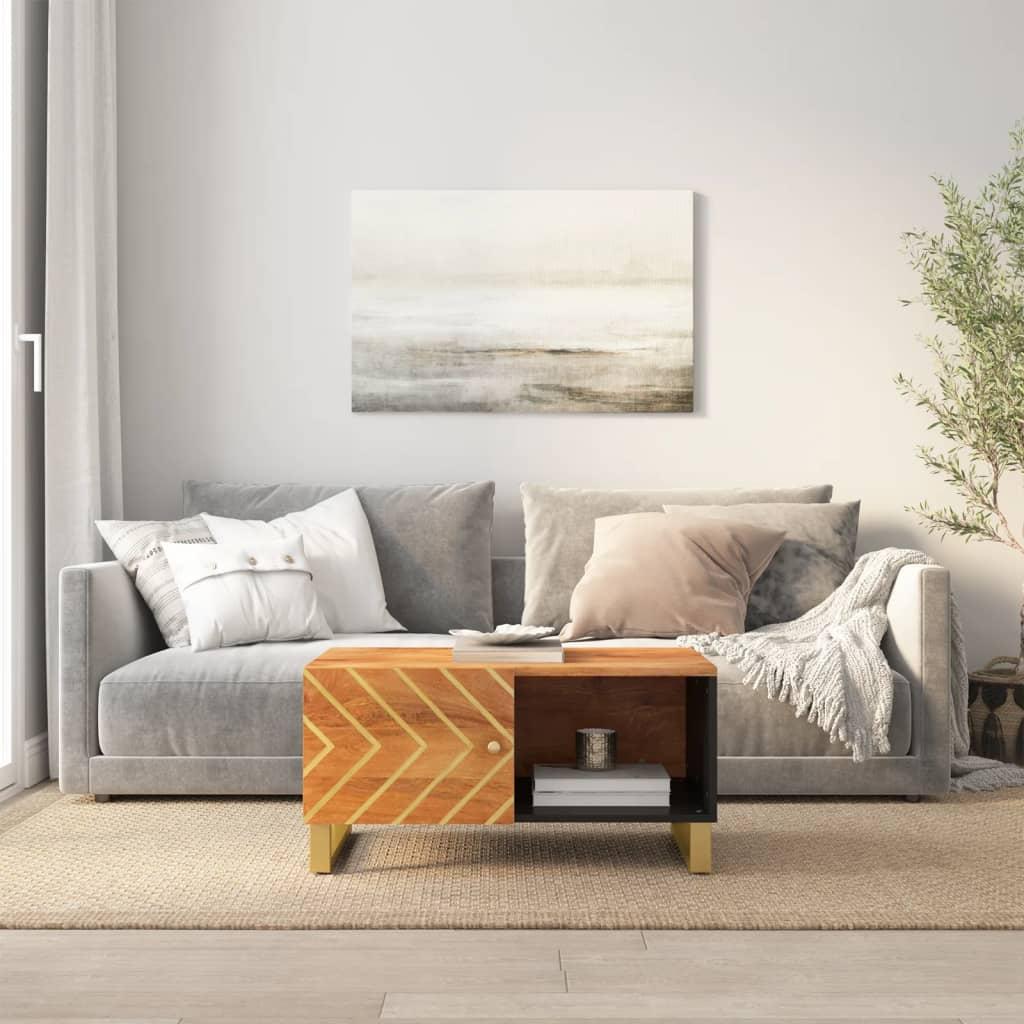 Sofabord 80x50x40 cm massivt mangotræ brun og sort Sofabord 80x50x40 cm massivt mangotræ brun og sort