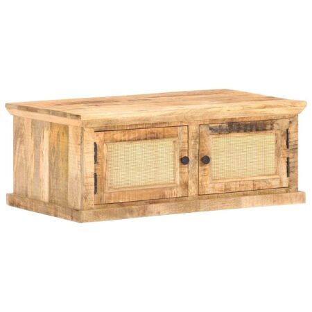 Sofabord 90x50x35 cm massivt mangotræ og naturrør