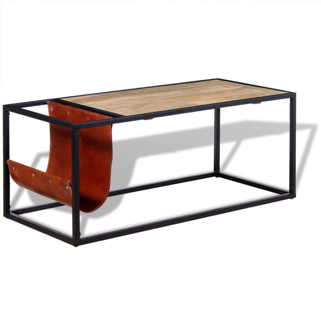 Sofabord med ægte læder magasinholder 110x50x45 cm Sofabord med ægte læder magasinholder 110x50x45 cm