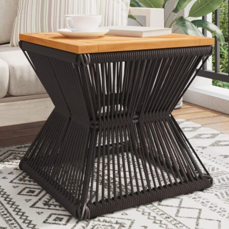 Sofabord med trådnetbase 38x38x38 cm massivt akacietræ sort