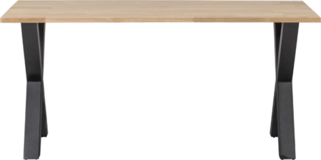 Spisebord WOOOD Tablo Alkmaar - massivt plankebord i egetræ natur med sorte krydsben, 180x90 cm
