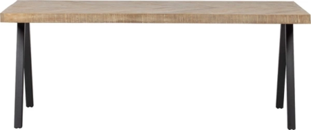 Spisebord WOOOD Tablo Herringbone i natur mangotræ med sildebensmønster og matte sorte metalben 200x90 cm