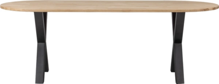 Spisebord WOOOD Tablo Oval FSC-eg plankebord natur med sorte metalben 220x90 cm
