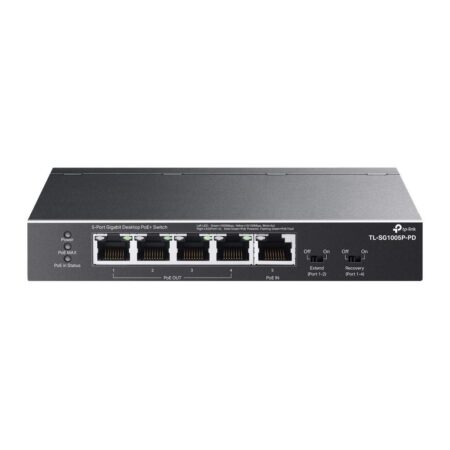 TP-Link TL-SG1005P-PD – 5-port Gigabit desktop-switch med 4 PoE-porte, unmanaged, skrivebord/vægmontering