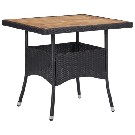 Udendørs spisebord polyrattan og massivt akacietræ sort