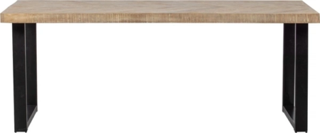 WOOOD Tablo Spisebord Plankebord i Mangotræ, Natur, Sildebensmønster, 180x90 cm, Sort U-ben