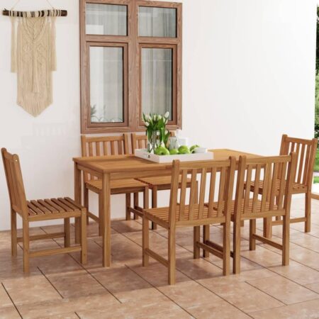 7-delt havespisesæt i massivt teaktræ - bord 160 × 80 cm med 6 stole