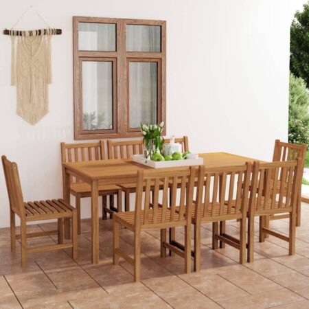 9-delt havespisesæt i massivt teaktræ - bord 180 × 90 cm med 8 stole
