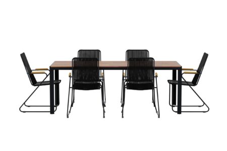 Bois havesæt bord 90x200cm natur 6 stole sort