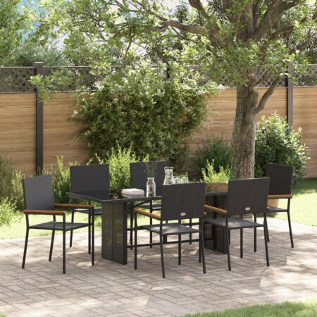 Have spisebordssæt 7 dele i sort polyrattan - moderne udendørs spisebord med 6 stole