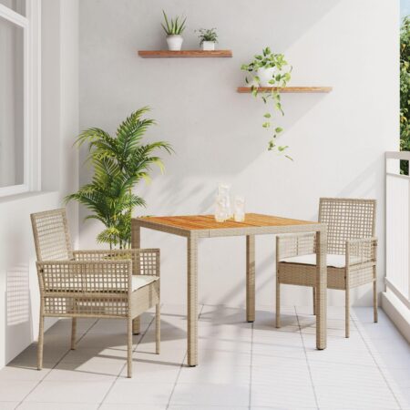 Have spisebordssæt i beige polyrattan - 3 dele (bord + 2 stole)