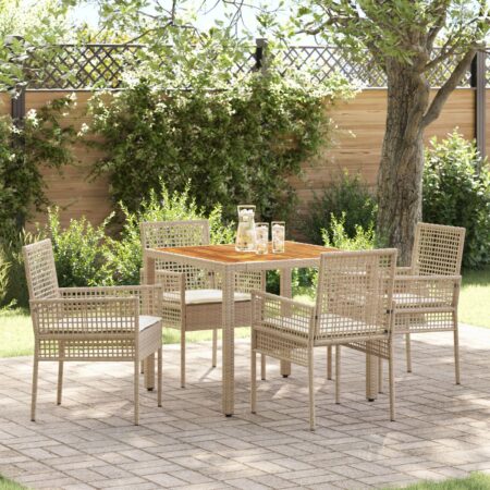 Have spisebordssæt i beige polyrattan - 5 dele, kvadratisk bord 90 × 90 cm