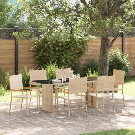 Have spisebordssæt i beige polyrattan - 7 dele (bord + 6 stole)
