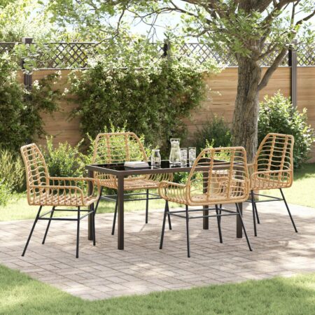 Have spisebordssæt i brun polyrattan - 5 dele, bord 140 × 80 cm, 4 stole