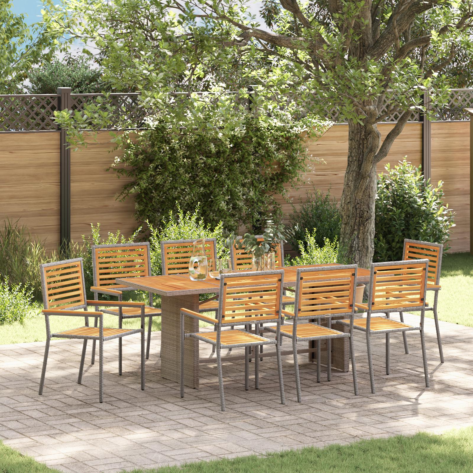 Have spisebordssæt i polyrattan - 9 dele, grå/brun, rektangulært bord 190 × 80 cm Have spisebordssæt i polyrattan - 9 dele, grå/brun, rektangulært bord 190 × 80 cm