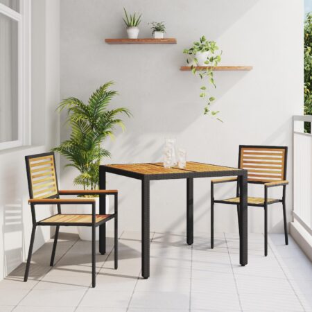 Have spisebordssæt i polyrattan, sort/brun - 3 dele (bord + 2 stole)