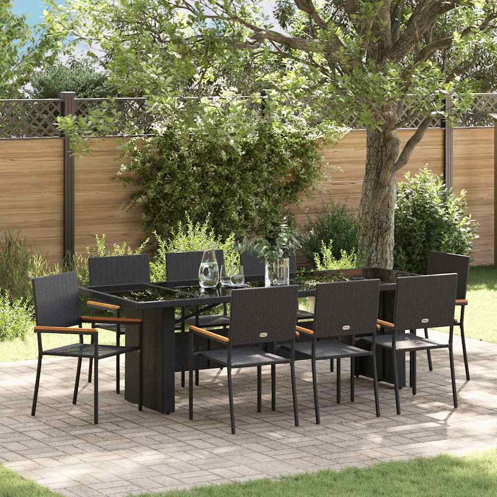 Have spisebordssæt i sort polyrattan - 10 stole og langt bord 240 × 90 cm Have spisebordssæt i sort polyrattan - 10 stole og langt bord 240 × 90 cm