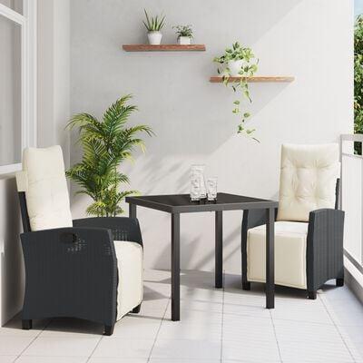 Have spisebordssæt i sort polyrattan med puder - 7 dele (bord + 6 stole)