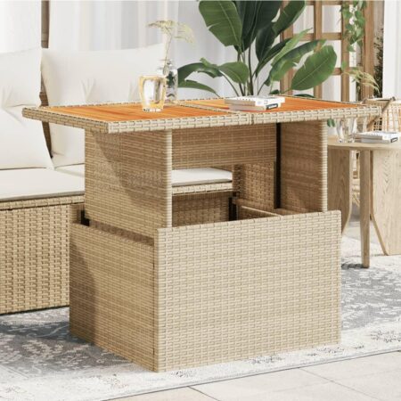 Havebord 100 x 55 x 44/73 cm i beige polyrattan med akacietop