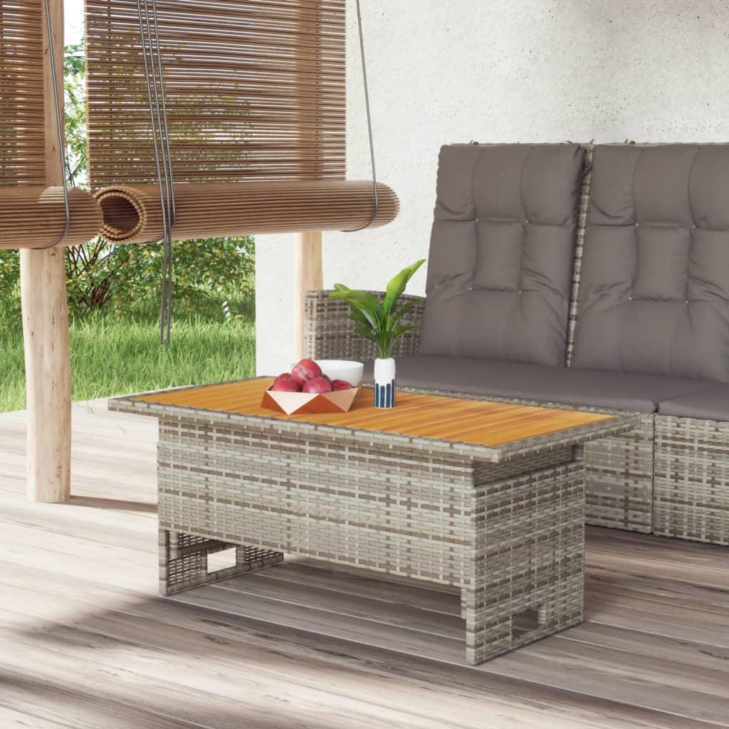 Havebord 100×50×43/63 cm i massivt akacietræ og grå polyrattan Havebord 100×50×43/63 cm i massivt akacietræ og grå polyrattan