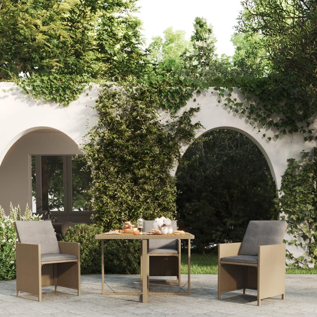 Havebord 109×107×74 cm i polyrattan og massivt akacietræ - beige Havebord 109×107×74 cm i polyrattan og massivt akacietræ - beige