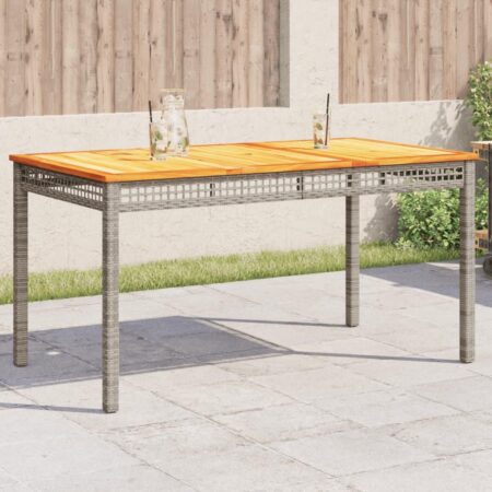 Havebord 140 × 80 × 75 cm i grå polyrattan med bordplade i akacietræ