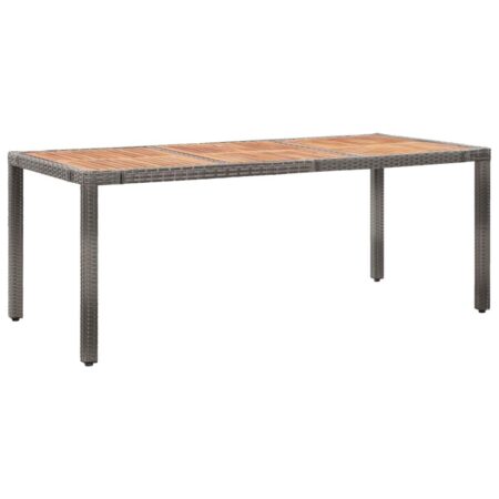 Havebord 190 × 90 × 75 cm i grå polyrattan med bordplade i massivt akacietræ