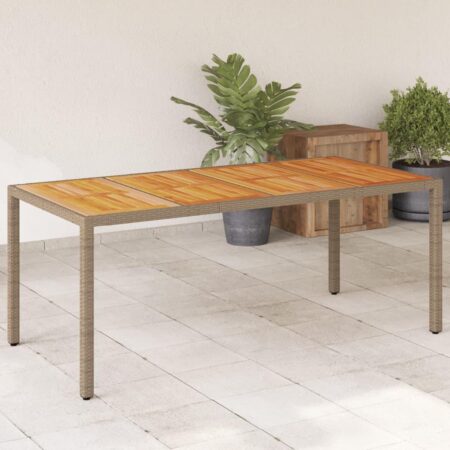 Havebord 190×90×75 cm i polyrattan med bordplade i massivt akacietræ - beige/brun