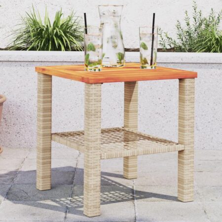 Havebord 40 x 40 x 42 cm i beige polyrattan med akacietræstop