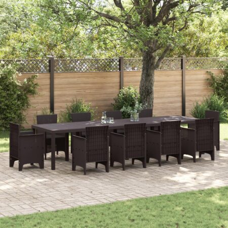 Havebord i brun polyrattan - 350 × 100 × 74 cm, rektangulært