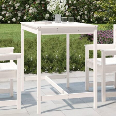 Havebord i massivt fyrretræ - hvid, 121 × 82,5 × 110 cm