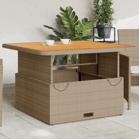 Havebord i polyrattan med akacietop 110×110×71 cm - beige