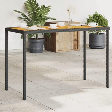 Havebord i polyrattan med akacietop 115 × 54 × 74 cm - sort