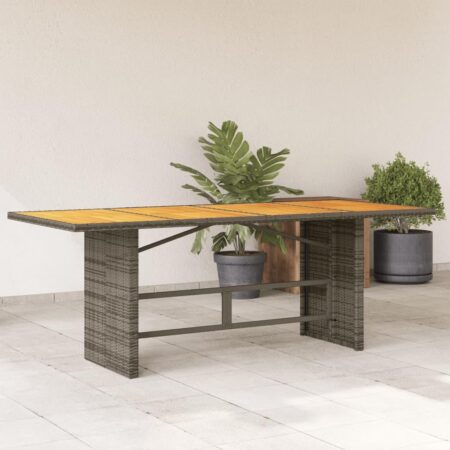 Havebord i polyrattan med akacietop 190×80×75 cm - grå