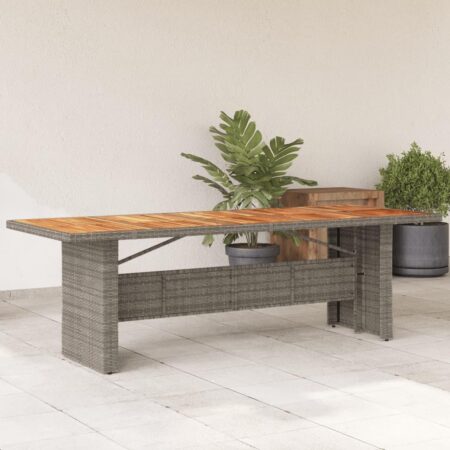 Havebord i polyrattan med akacietop 240 × 90 × 75 cm - grå