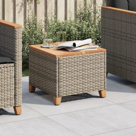 Havebord i polyrattan med akacietop 45 × 45 × 37 cm - grå