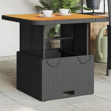 Havebord i polyrattan med akacietop 80×80×71 cm - sort
