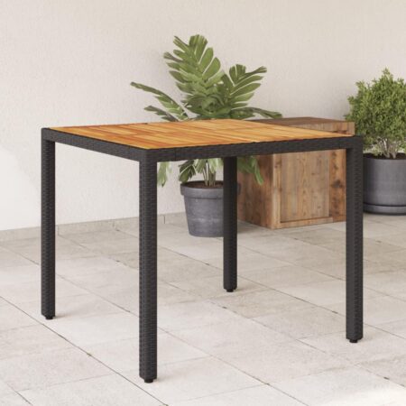 Havebord i polyrattan med akacietop 90 × 90 × 75 cm - sort