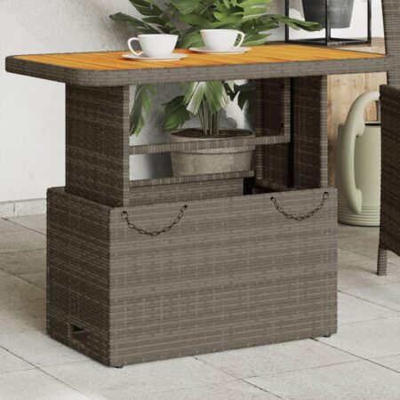 Havebord i polyrattan med akacietop - 90×55×71 cm, grå