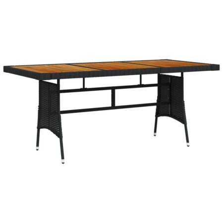 Havebord i polyrattan med akacietræsbordplade - 160 × 70 × 72 cm, sort