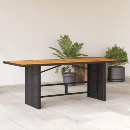 Havebord i polyrattan med akacietræsbordplade - 190 × 80 × 74 cm, sort