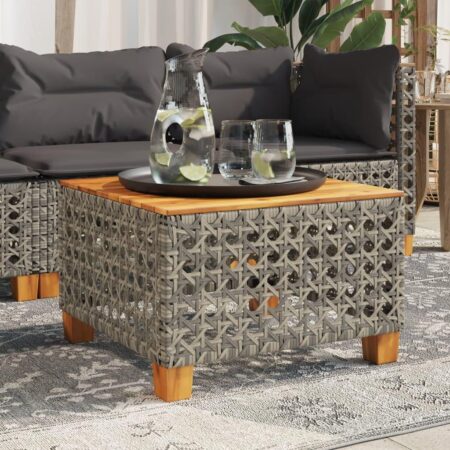 Havebord i polyrattan med akacietræsbordplade 55 × 55 × 36 cm - grå