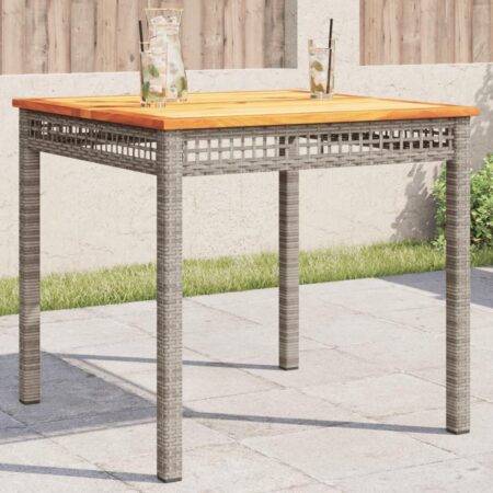 Havebord i polyrattan med akacietræsbordplade - grå/brun 80 × 80 × 74 cm