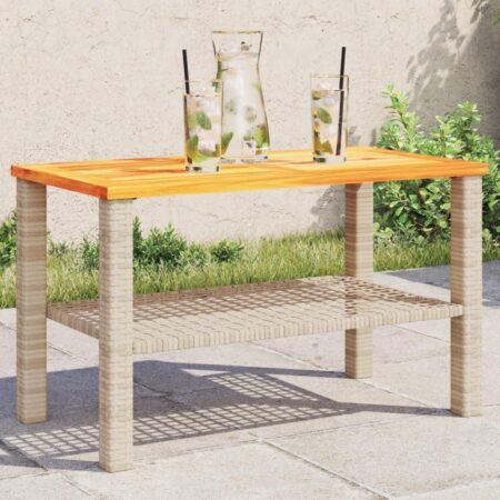 Havebord i polyrattan med akacietræsplade 70×38×42 cm - beige/brun