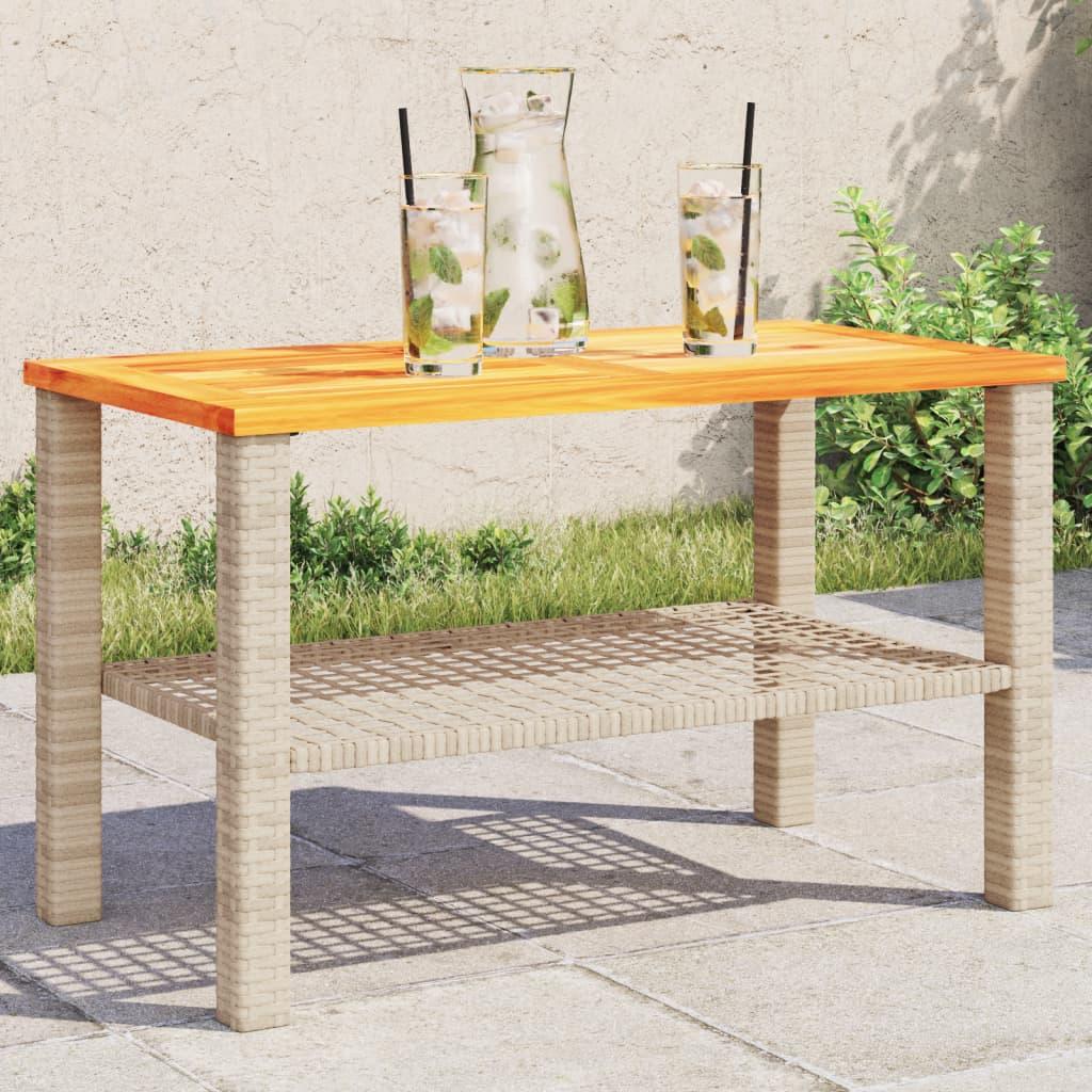 Havebord i polyrattan med akacietræsplade 70×38×42 cm - beige/brun Havebord i polyrattan med akacietræsplade 70×38×42 cm - beige/brun