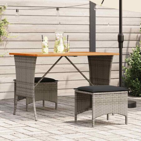 Havebord i polyrattan med akacietræstop - 105 × 75 × 72 cm, grå